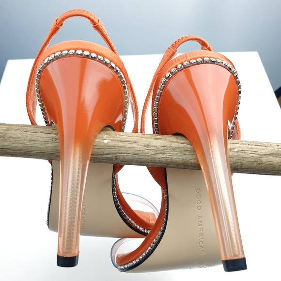 Good American crystal crush lucite   stiletto satin vinyl strap sandals 7.5 - Picture 10 of 14